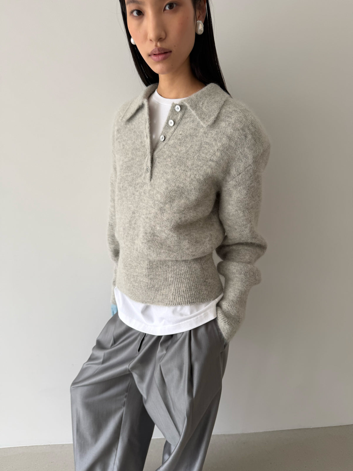 BONNIE POLO SWEATER - CLOUD GRAY
