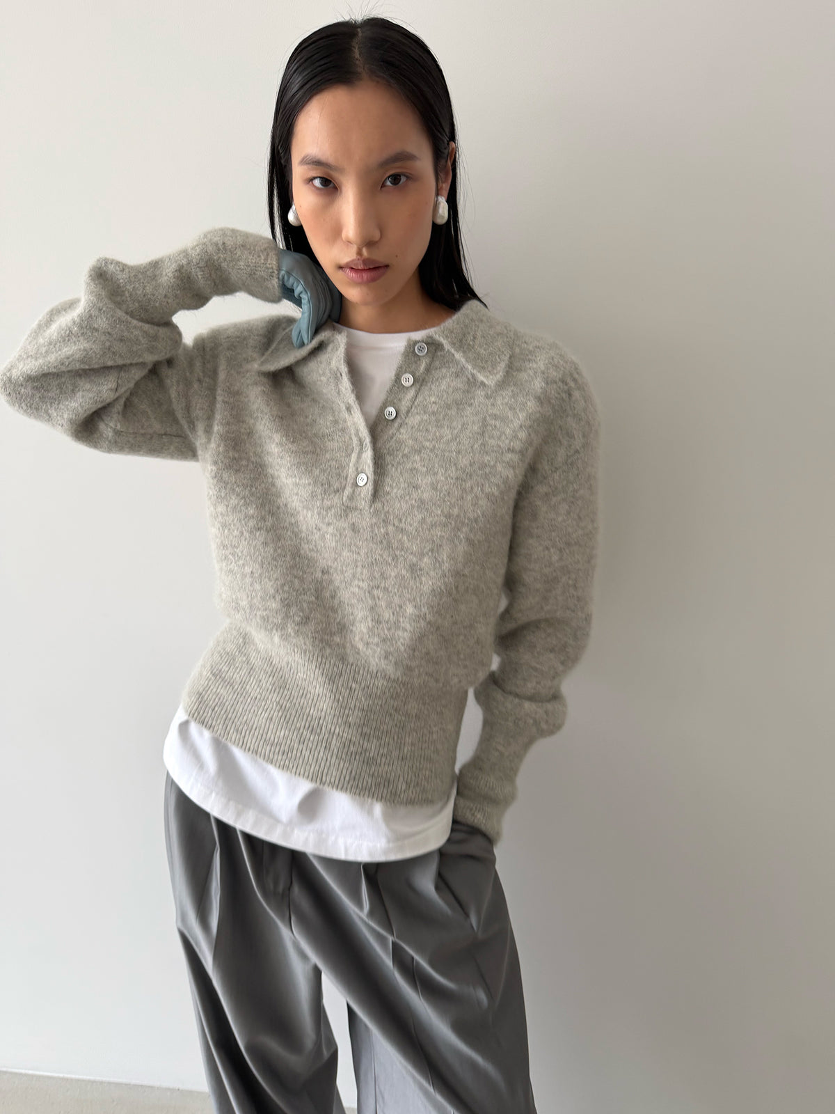 BONNIE POLO SWEATER - CLOUD GRAY