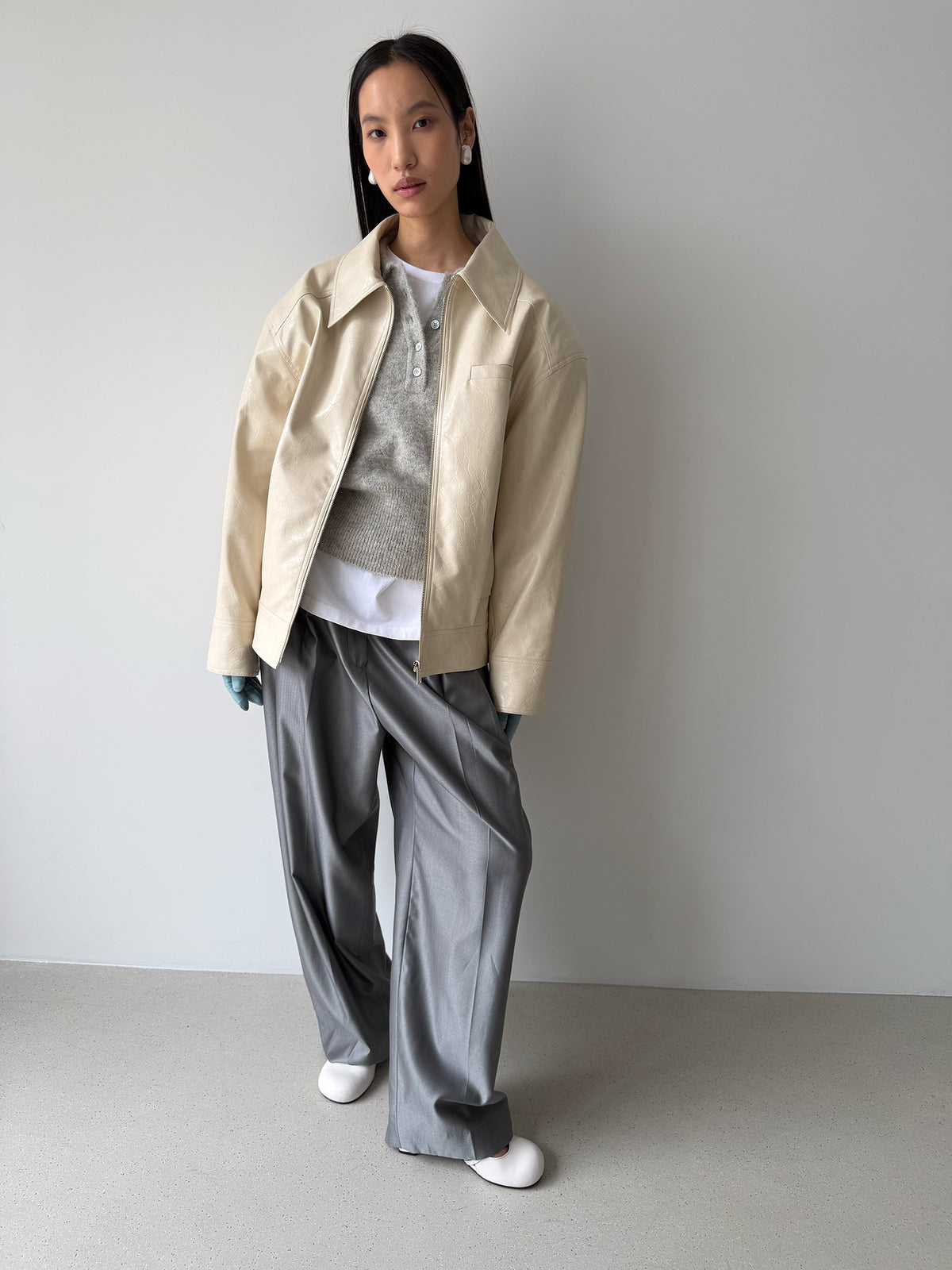 HYBRID ZIP-UP JACKET - PORCELAIN