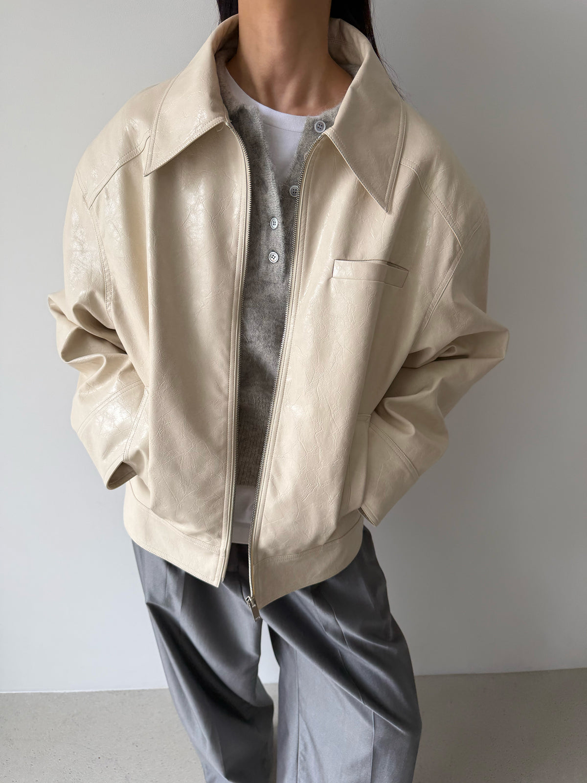 HYBRID ZIP-UP JACKET - PORCELAIN