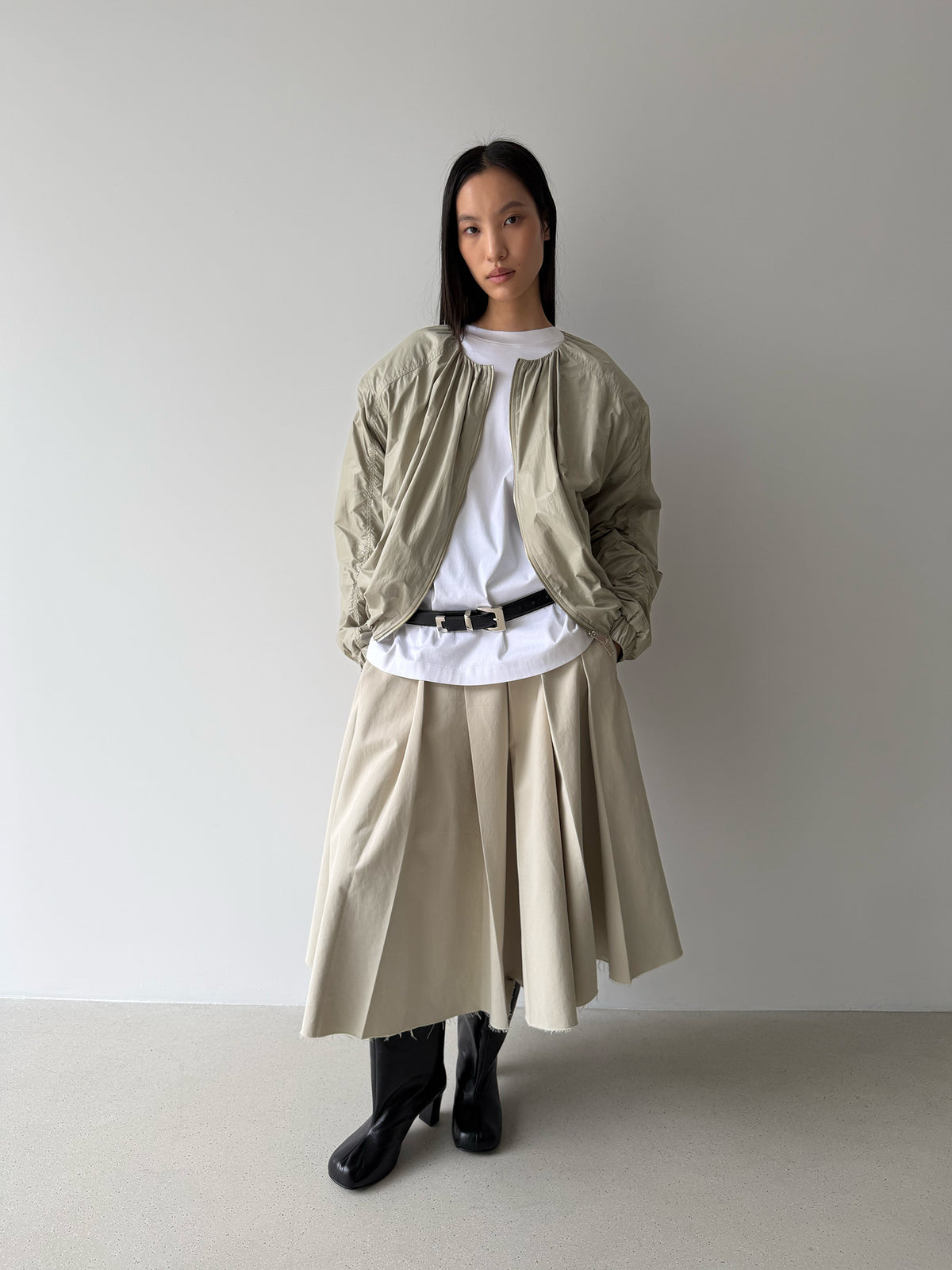 Scrunch Bomber Jacket - Taupe Beige