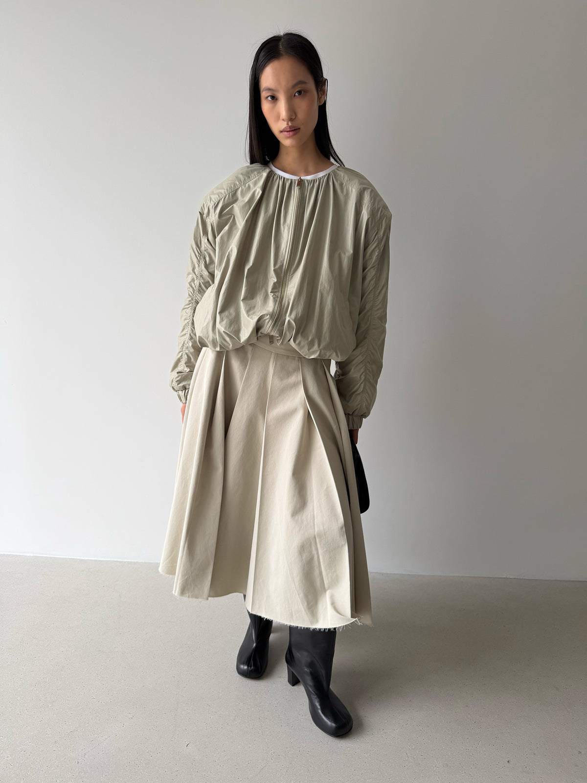 Scrunch Bomber Jacket - Taupe Beige