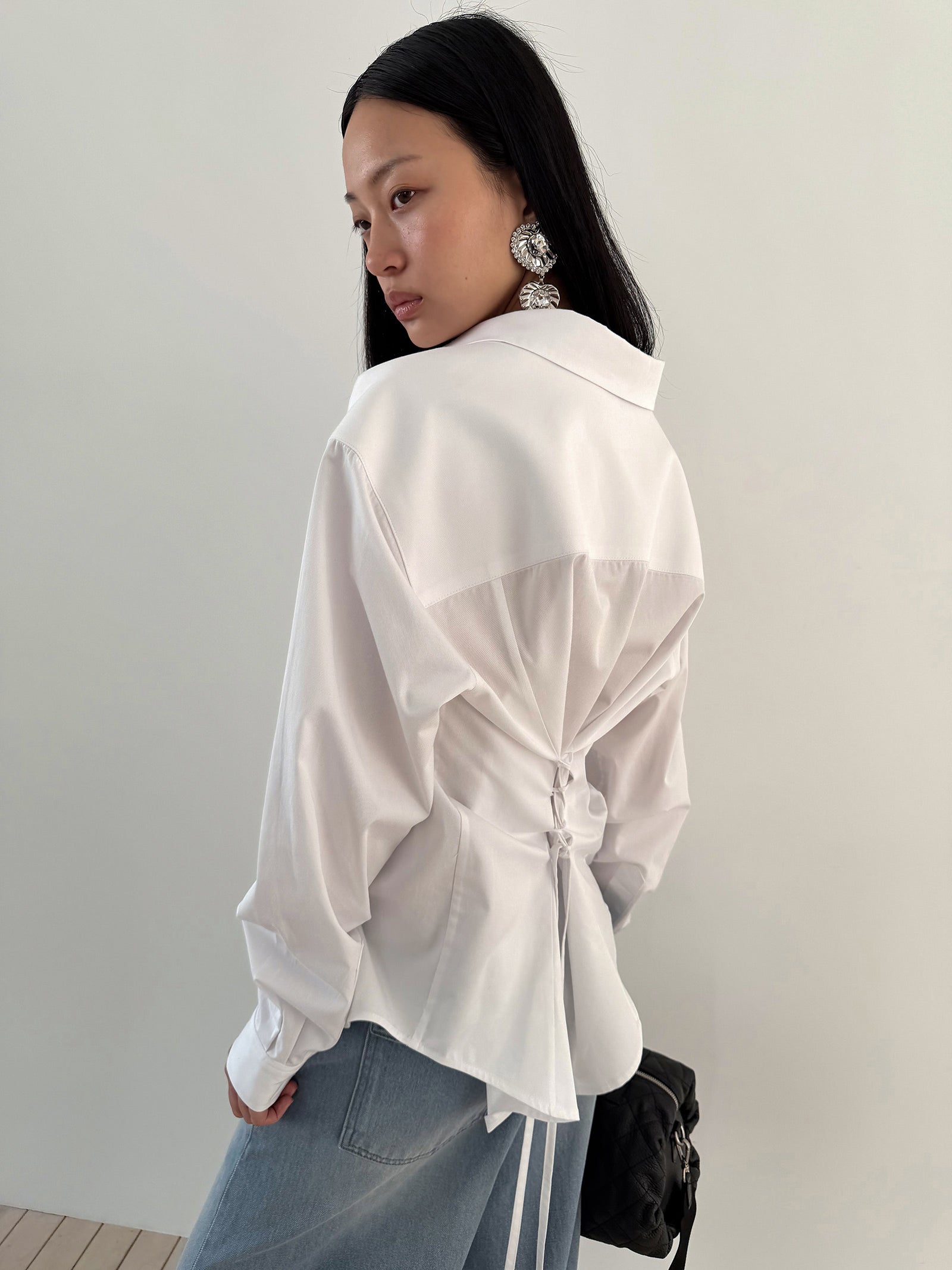 TIE BACK COTTON SHIRT - CLEAN WHITE