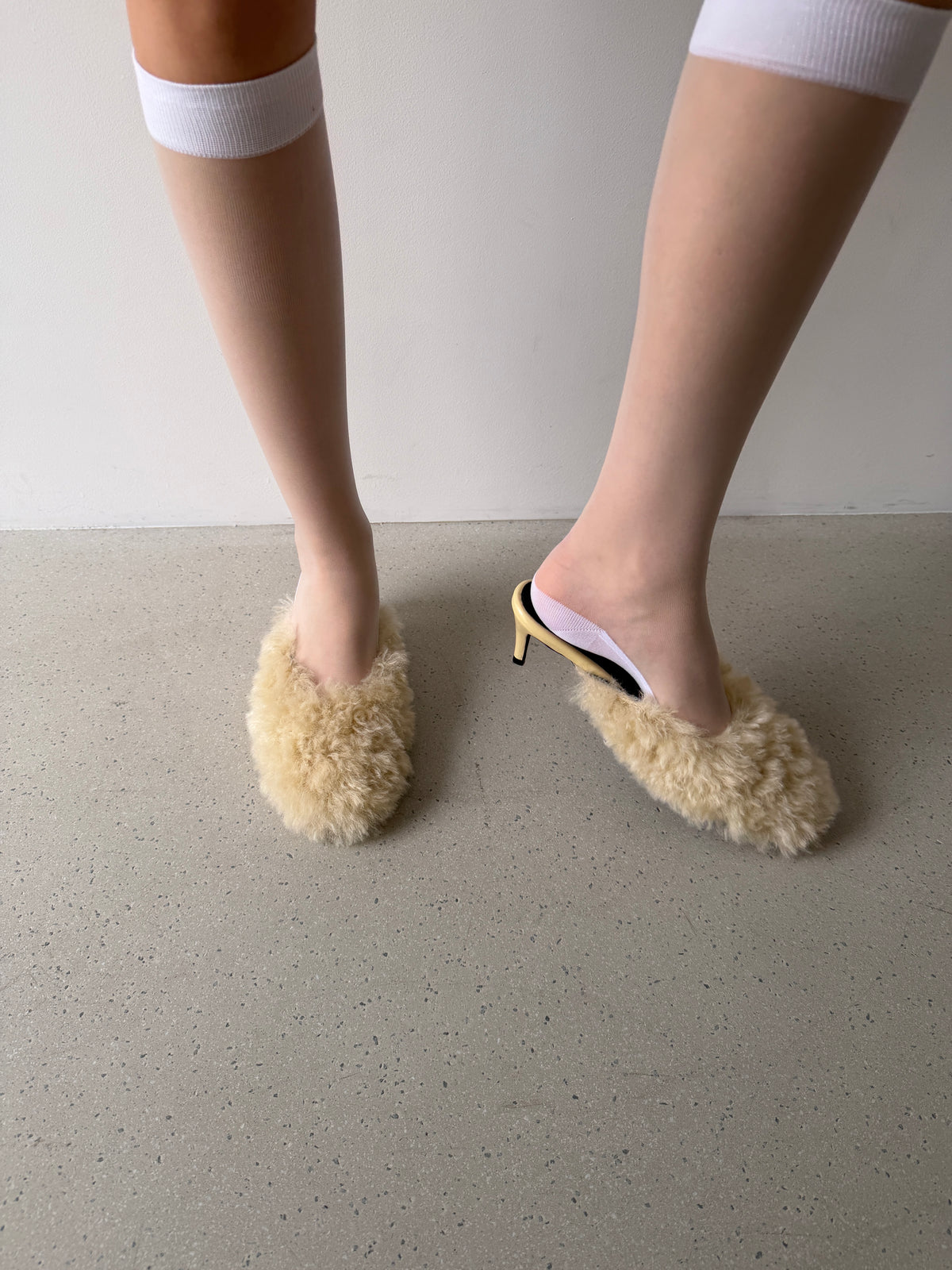 Fluffy Lace-up Mules - Butter