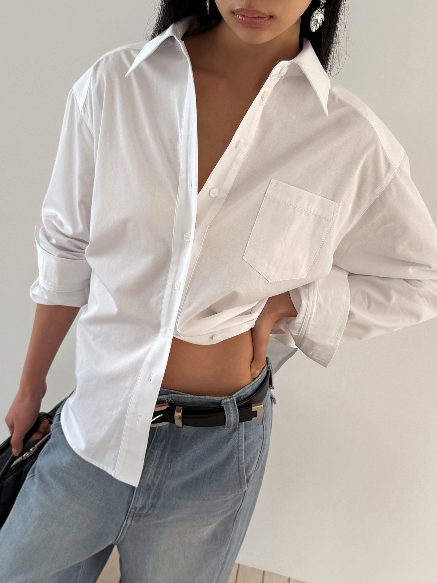 TIE BACK COTTON SHIRT - CLEAN WHITE