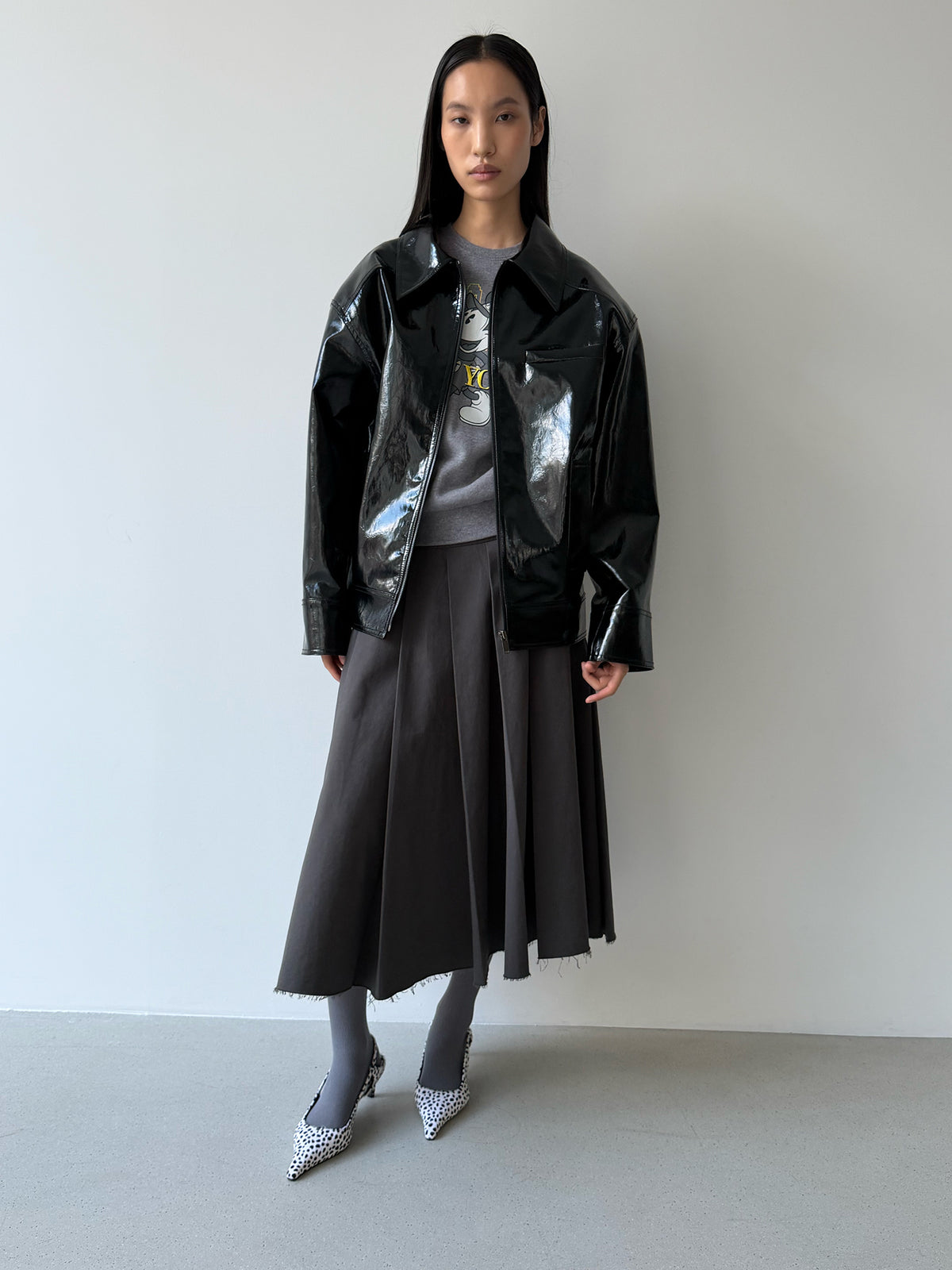 HYBRID ZIP-UP JACKET - GLOSSY BLACK