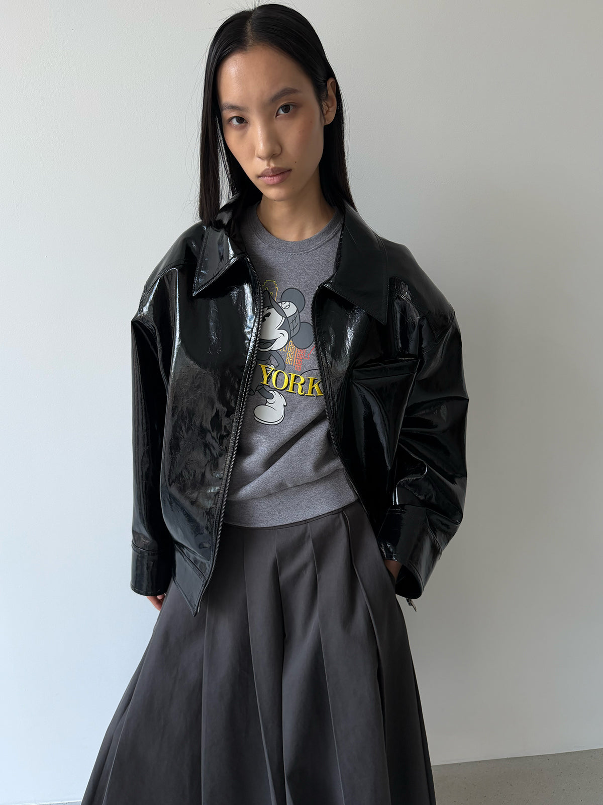 HYBRID ZIP-UP JACKET - GLOSSY BLACK