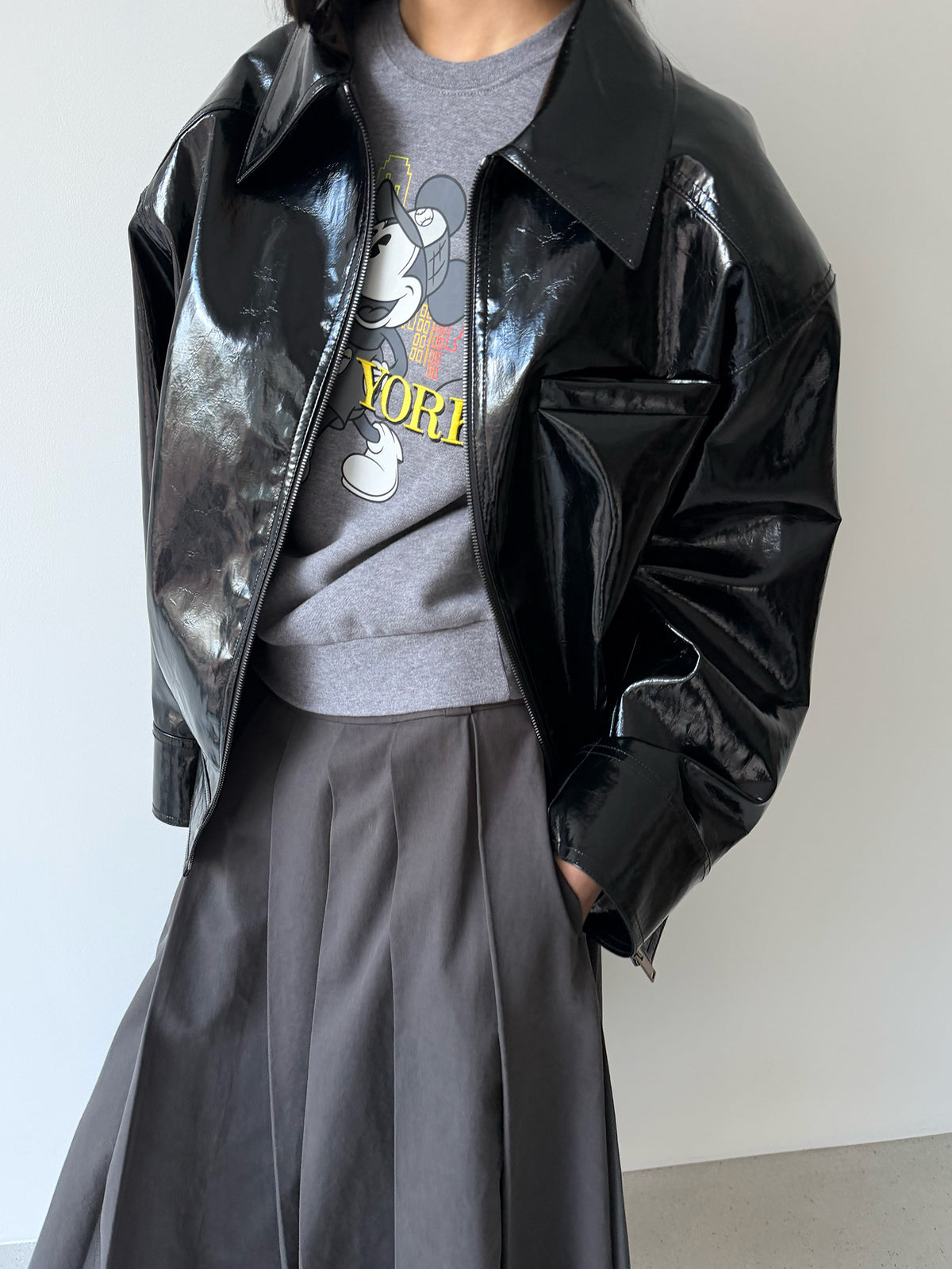 HYBRID ZIP-UP JACKET - GLOSSY BLACK