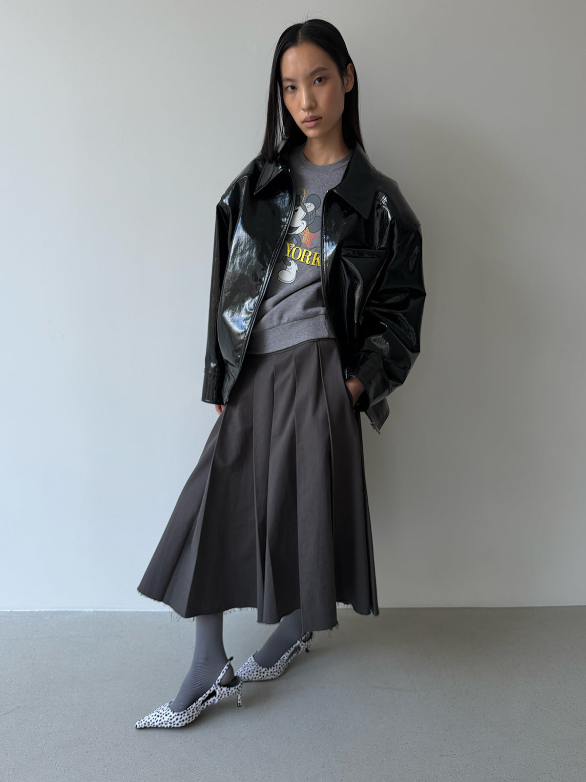 HYBRID ZIP-UP JACKET - GLOSSY BLACK