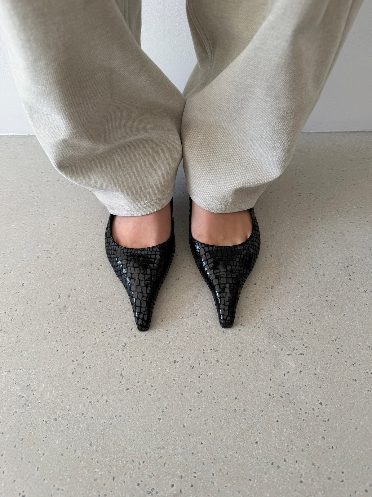 Lady Slingback Pumps - Croco Black