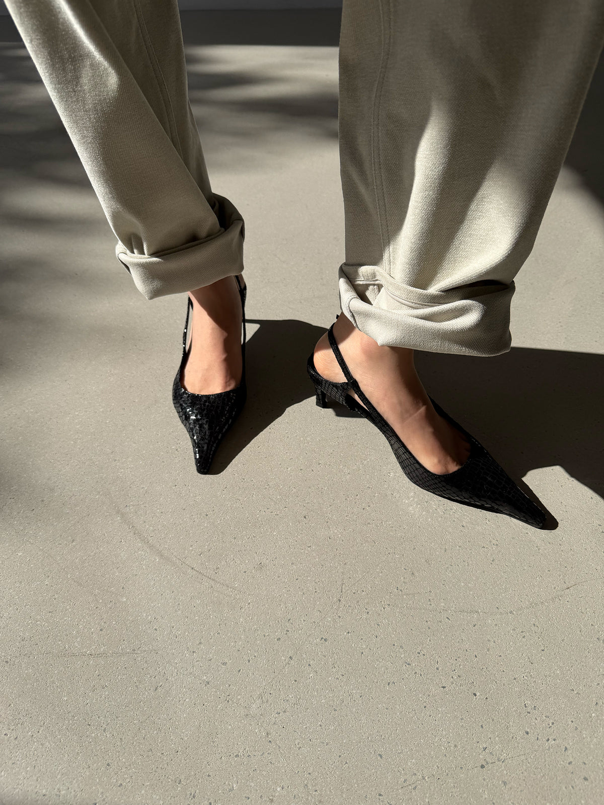 Lady Slingback Pumps - Croco Black