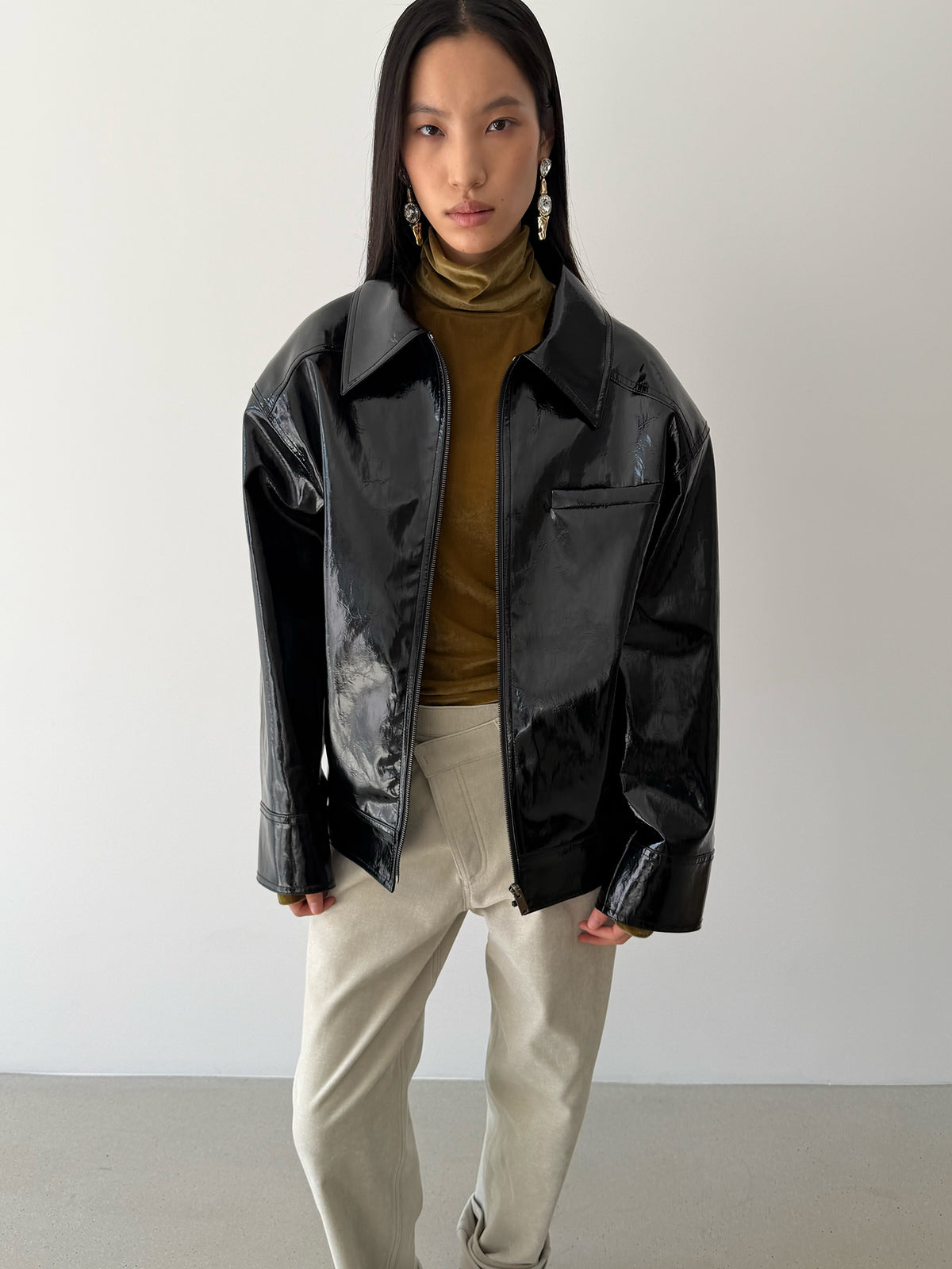 HYBRID ZIP-UP JACKET - GLOSSY BLACK