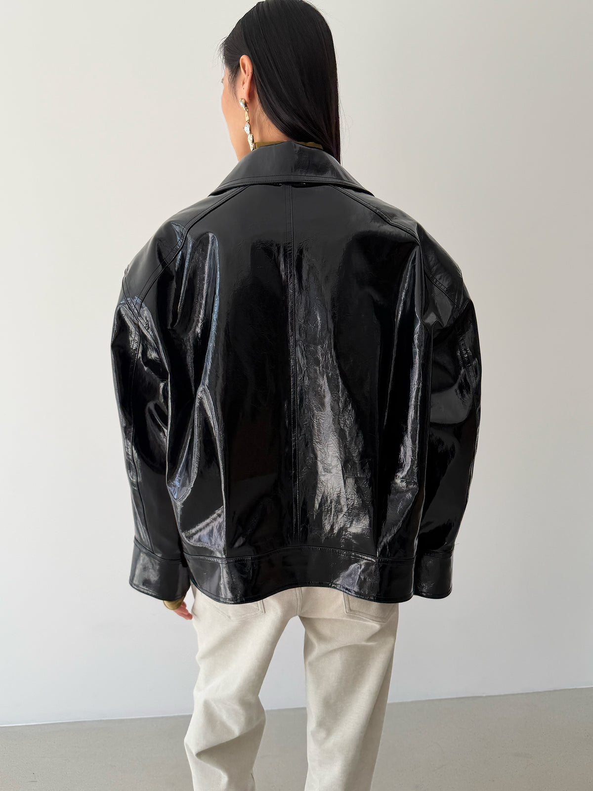 HYBRID ZIP-UP JACKET - GLOSSY BLACK
