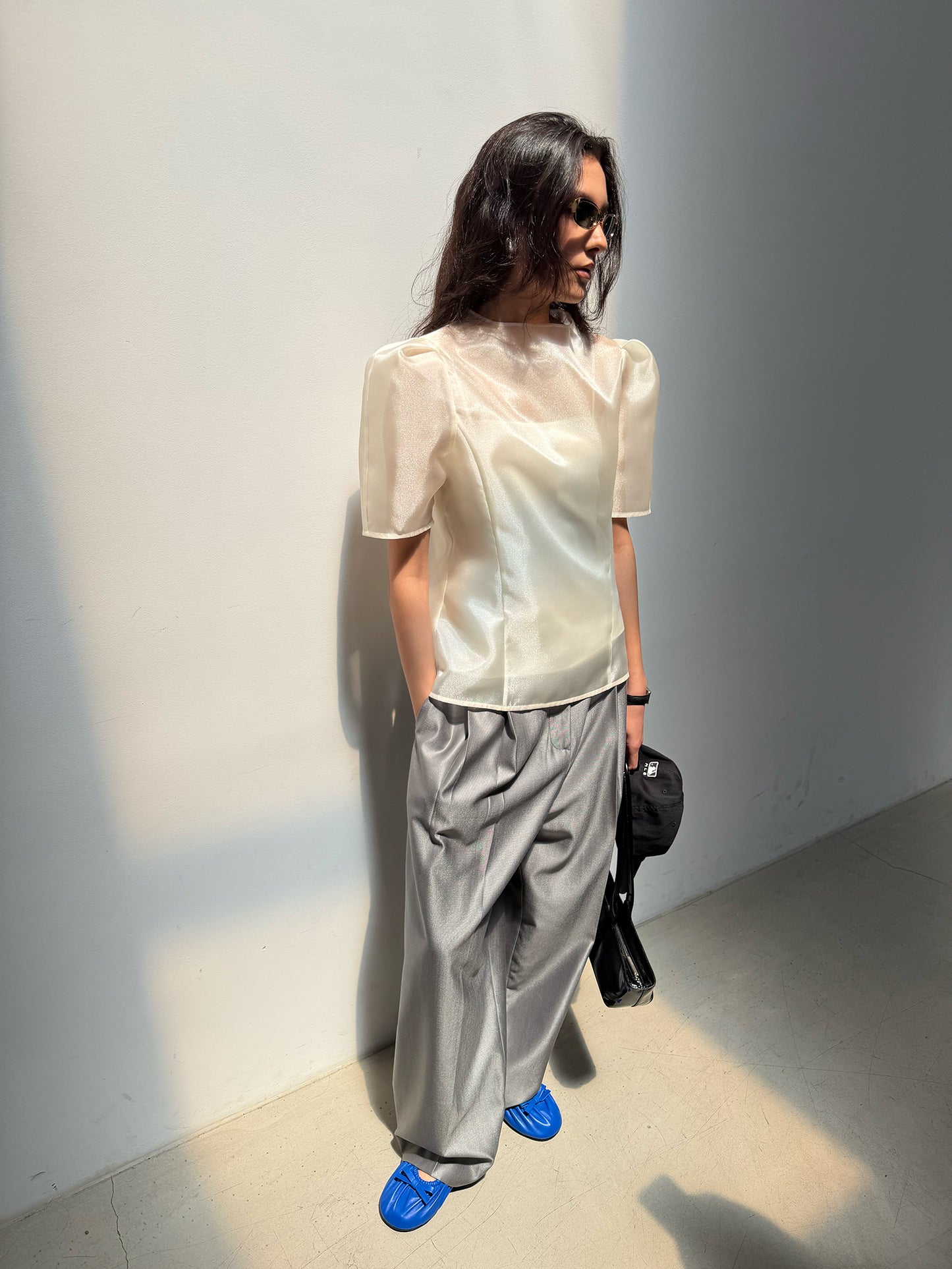 Organza Mock Neck Blouse - Soft Champagne