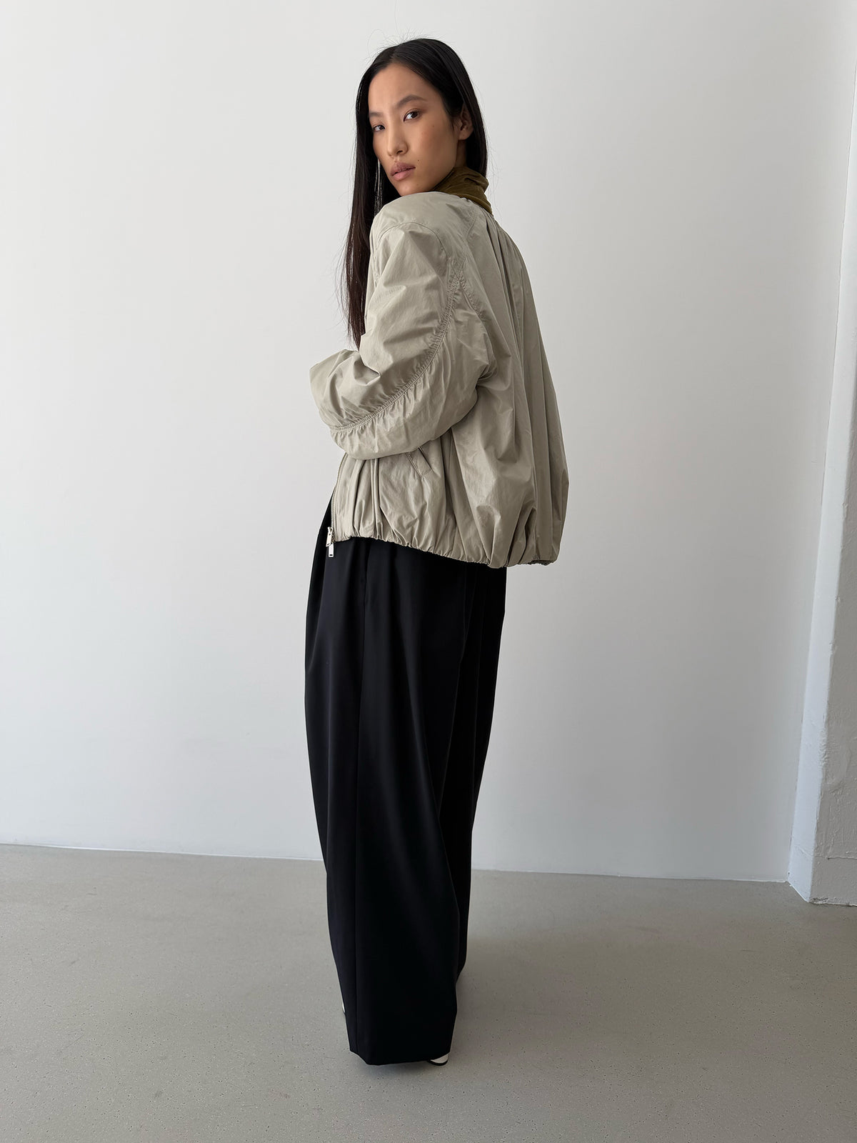 Scrunch Bomber Jacket - Taupe Beige