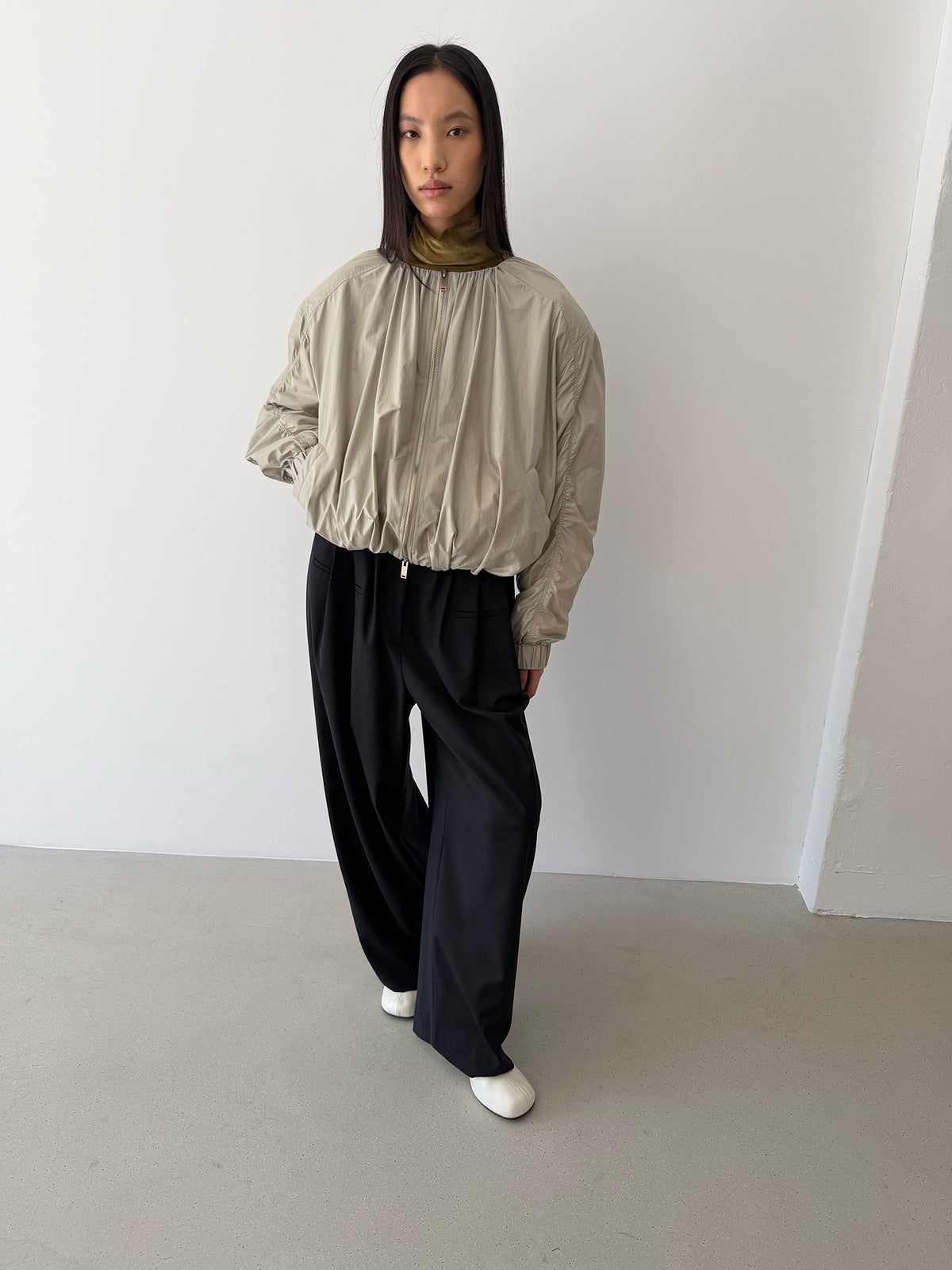 Scrunch Bomber Jacket - Taupe Beige