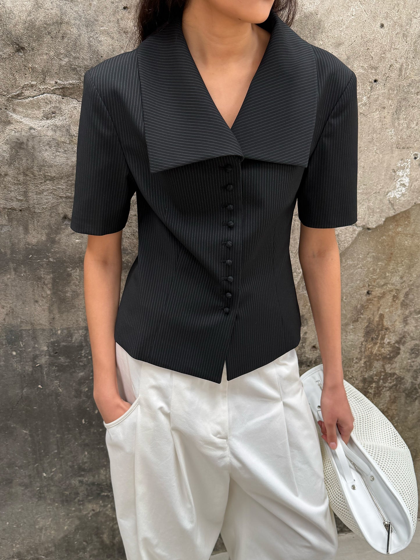 Wide Square Collar Jacket - Literary Black