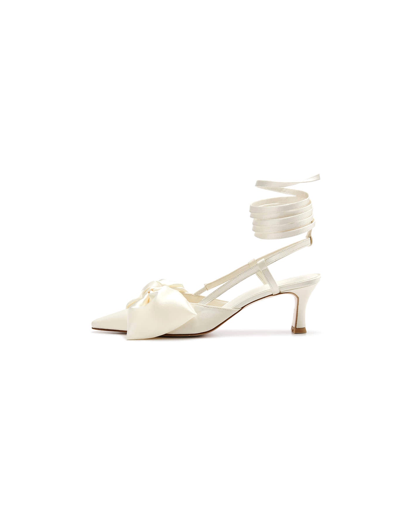 Ribbon Lace Up Slingback Satin - Ivory