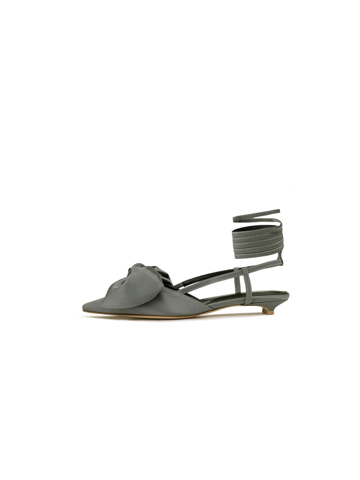 Ribbon Lace Up Slingback Satin - Steel Gray